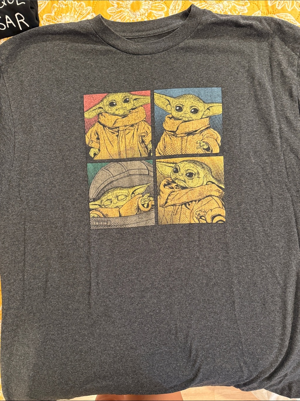 Star Wars Gray Tee with Yellow Baby Yoda Graphic